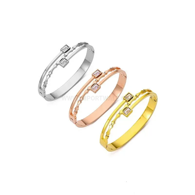 Stylish Geometric Rhinestone Square Titanium Steel Bangle Bracelet