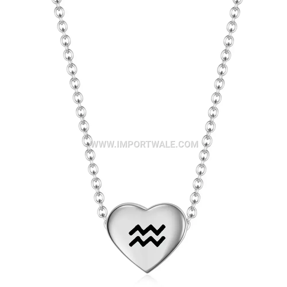 Laser Engraved Zodiac Heart Pendant Stainless Steel Necklace