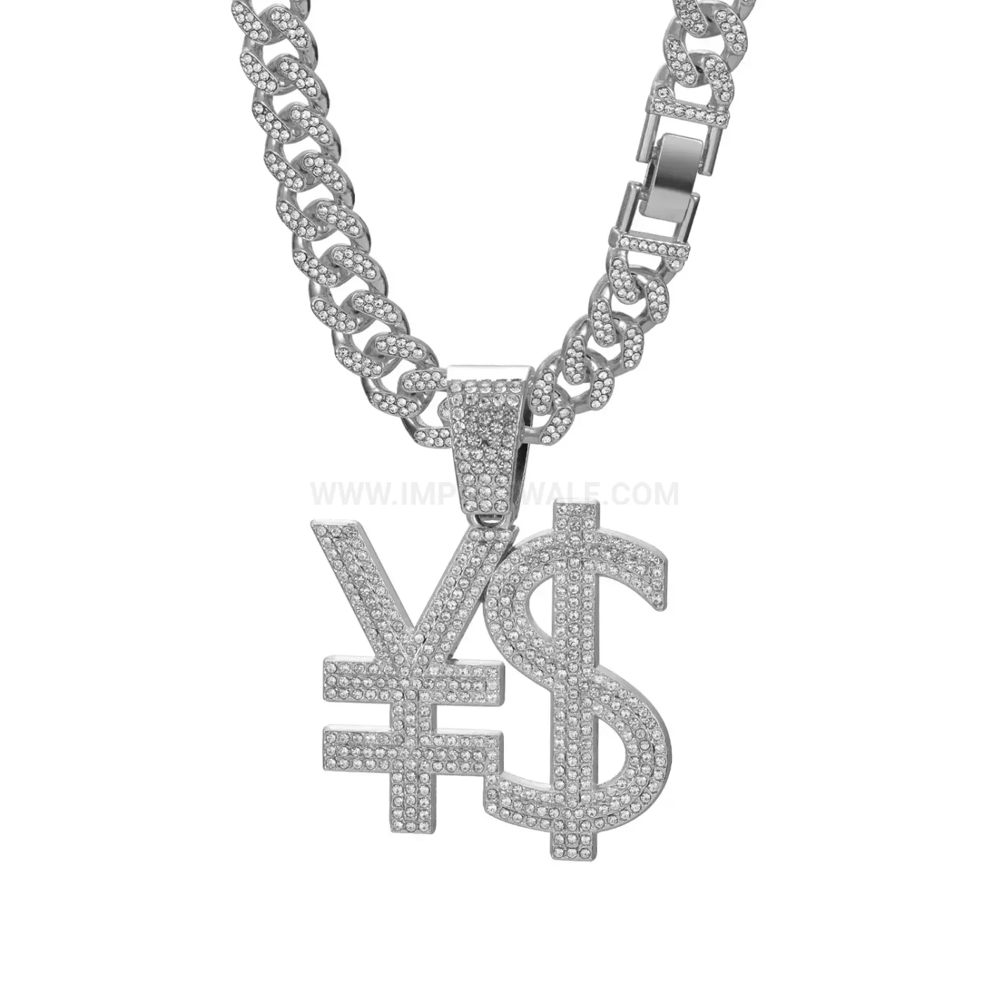 Modern Pave Crystal Dollar Sign Pendant Cuban Necklace
