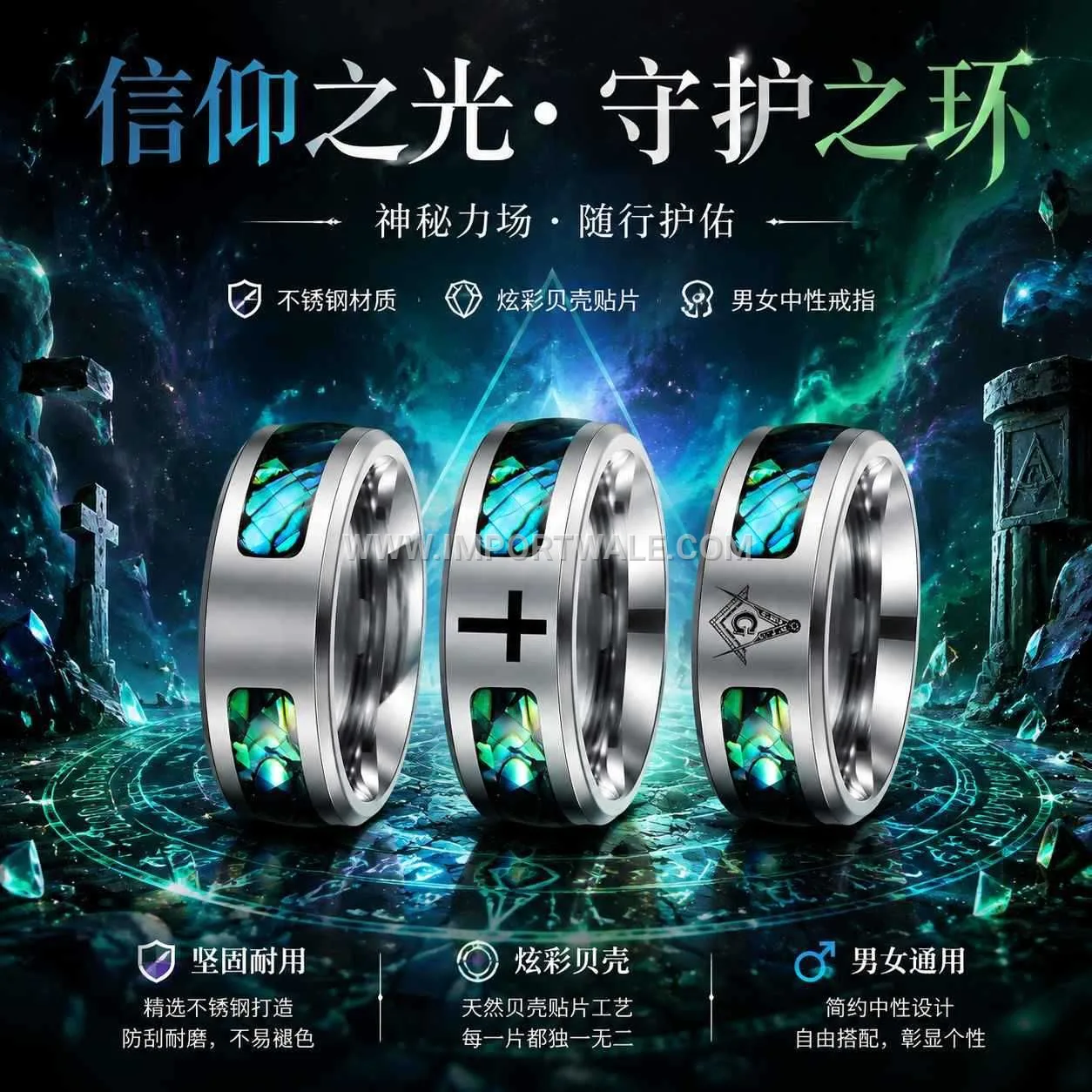 Stainless Steel Abalone Shell Inlay Signet Ring