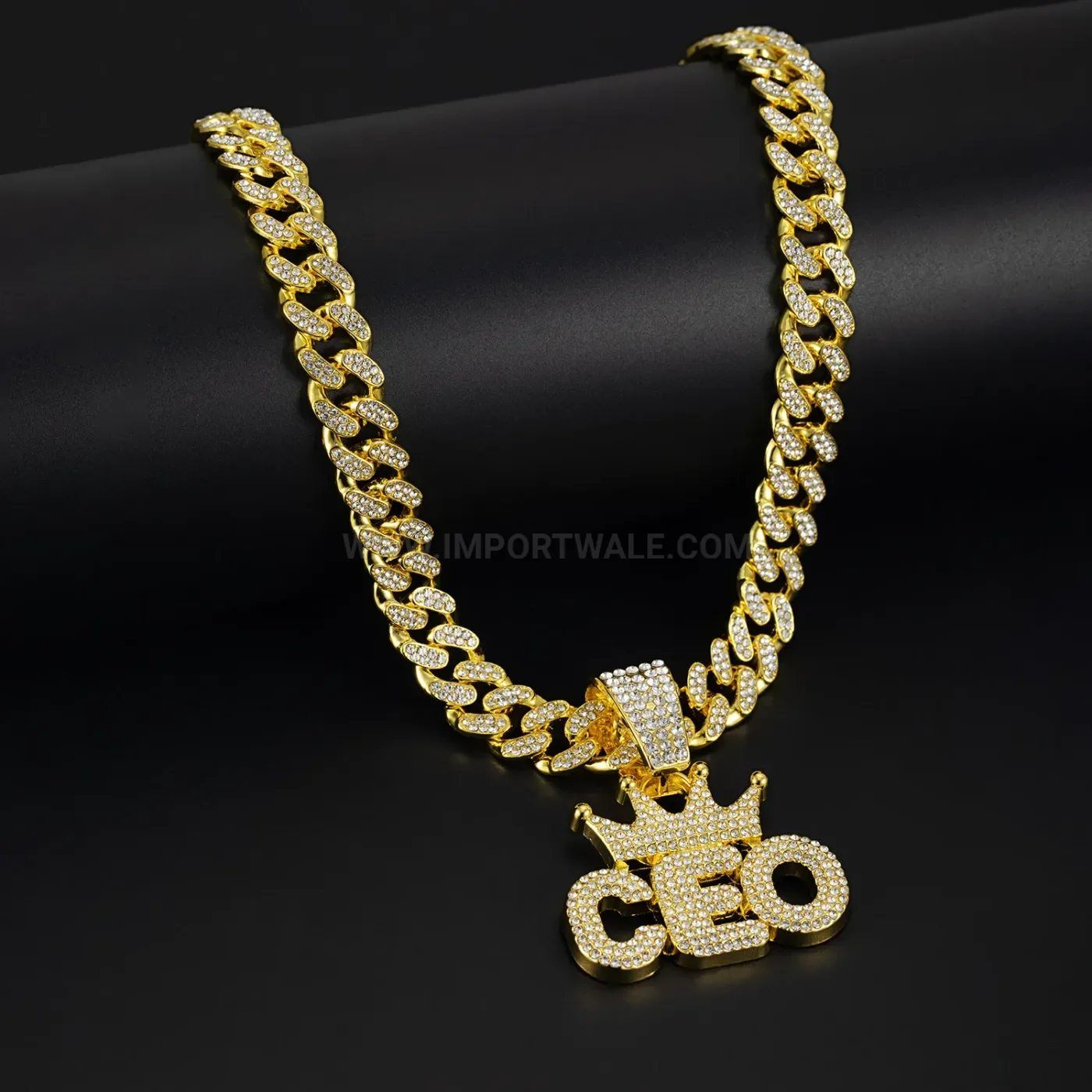 Iced Out Crown CEO Letter Pendant Cuban Chain Necklace