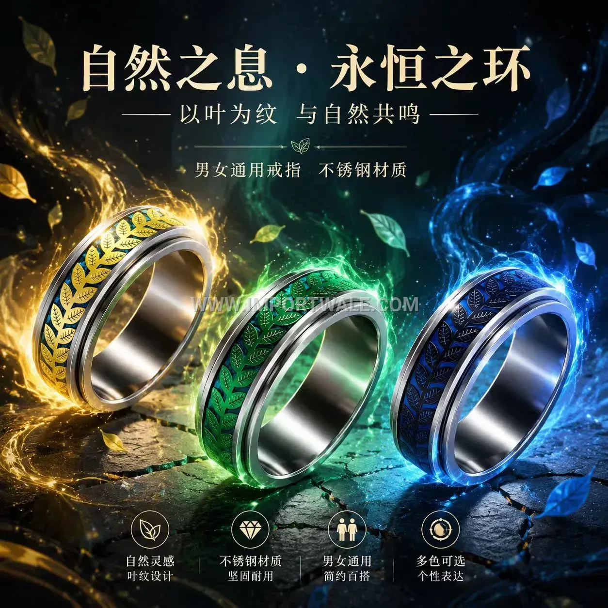 Rotating Olive Branch Stainless Steel Band Ring