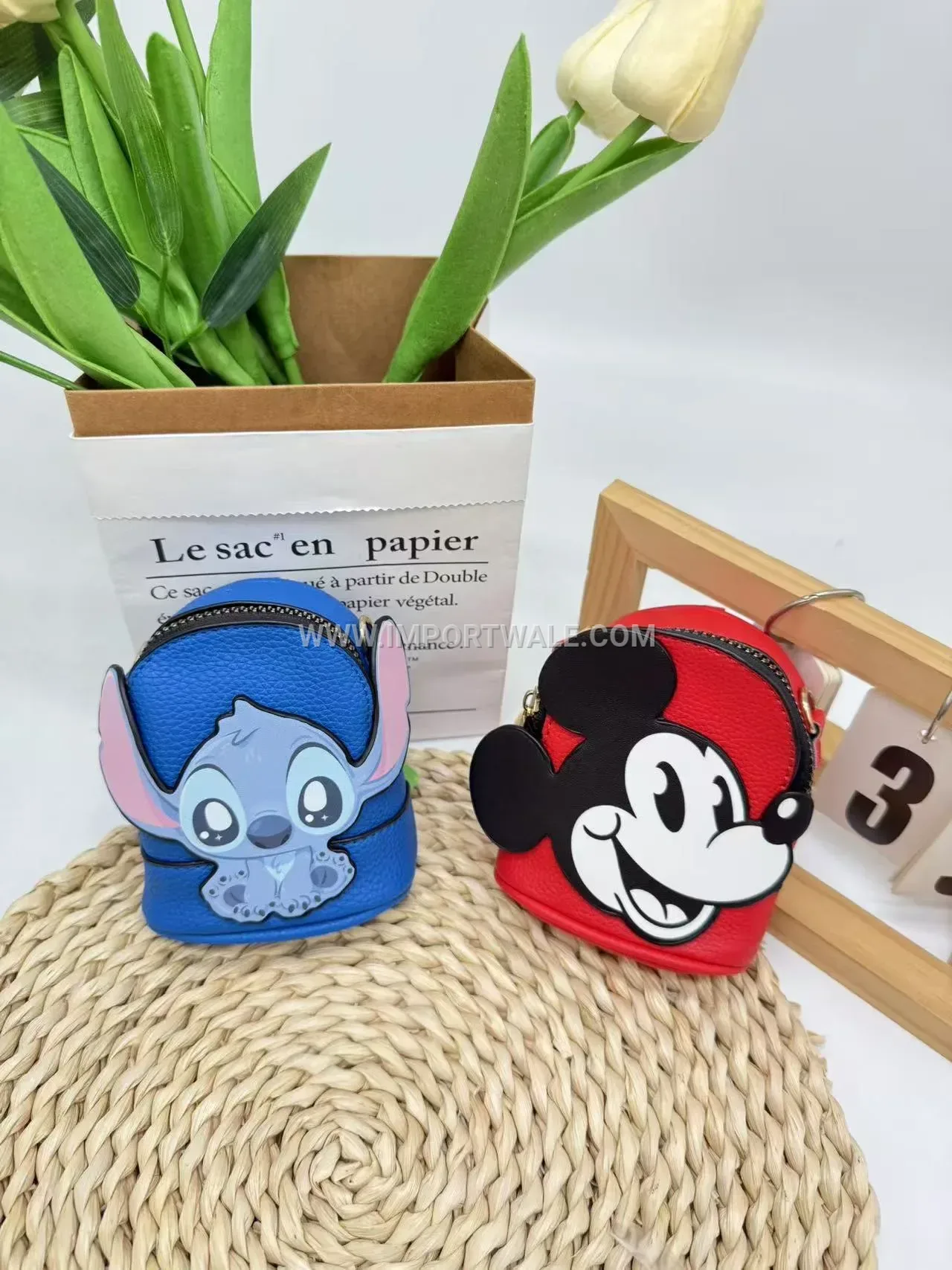 Playful Cartoon Character Mini Pouch Keyring Charm