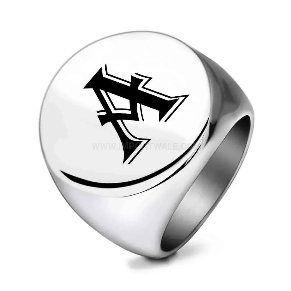 Elegant Laser Engraved Alphabet Circular Stainless Steel Signet Ring