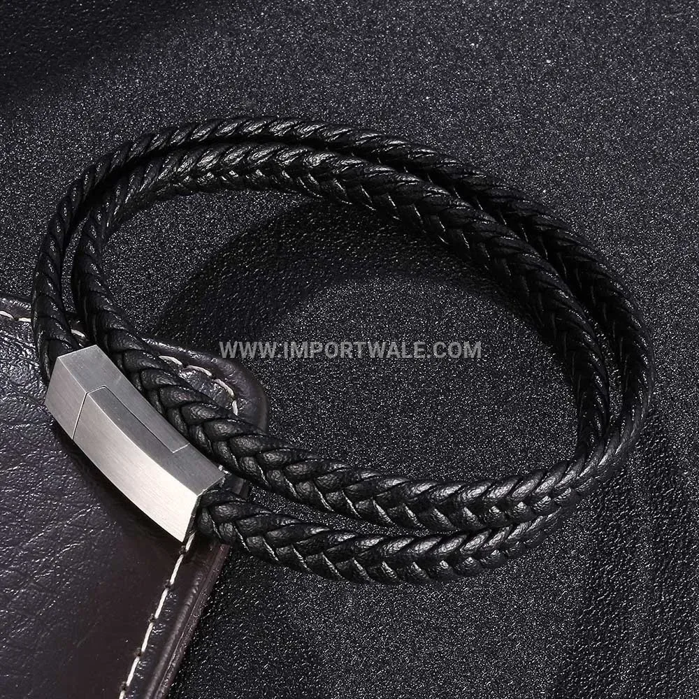Calfskin Leather Bracelet with Stainless Steel Magnetic Clasp
