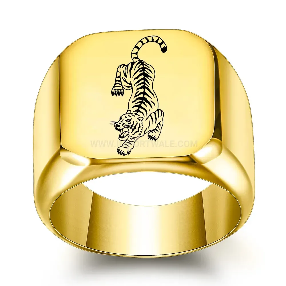 Modern Punk Tiger Engraved Square Stainless Steel Band