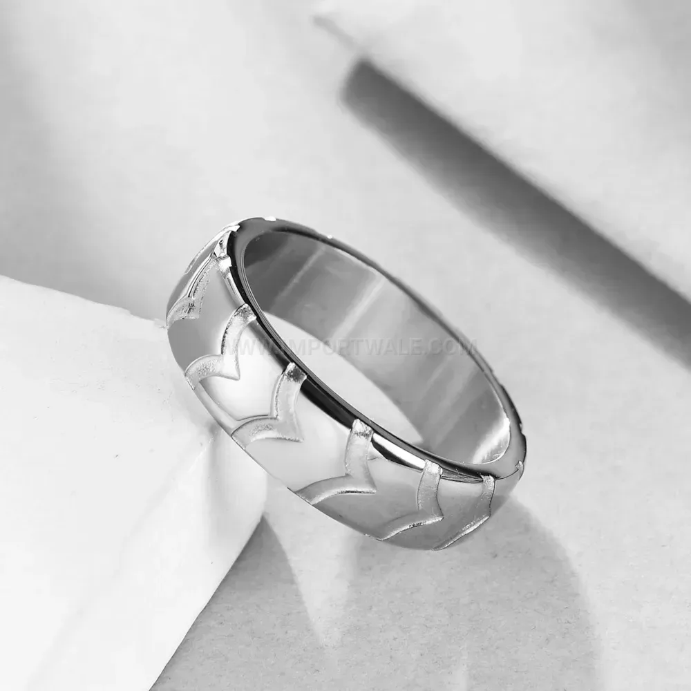 Designer Textured Tire Tread Band Stainless Steel Unisex Ring