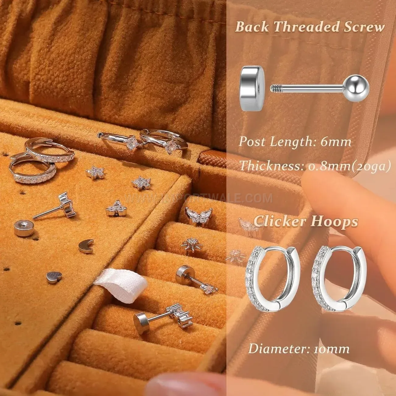 Stylish Stainless Steel Celestial Star Moon Rhinestone Cartilage Studs Set