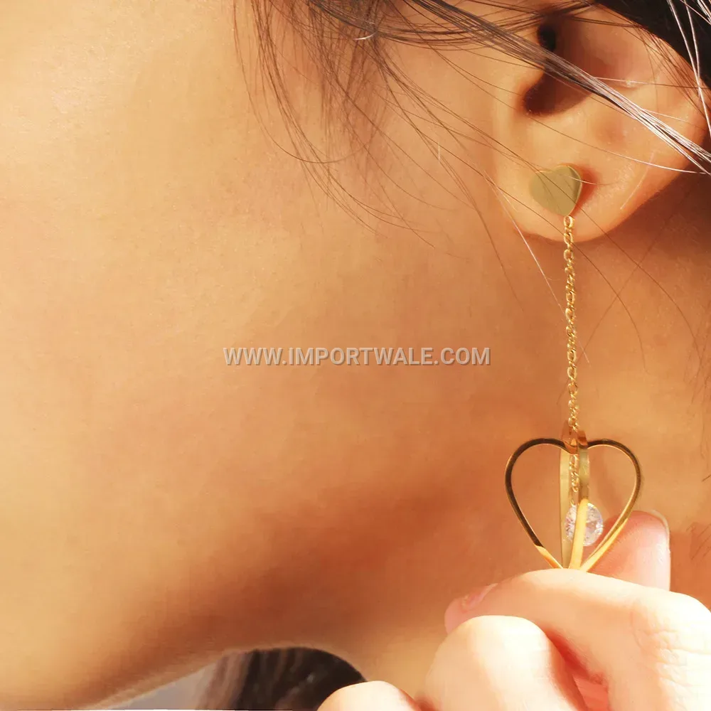 Rhinestone Embedded 3D Openwork Heart Stainless Steel Earrings