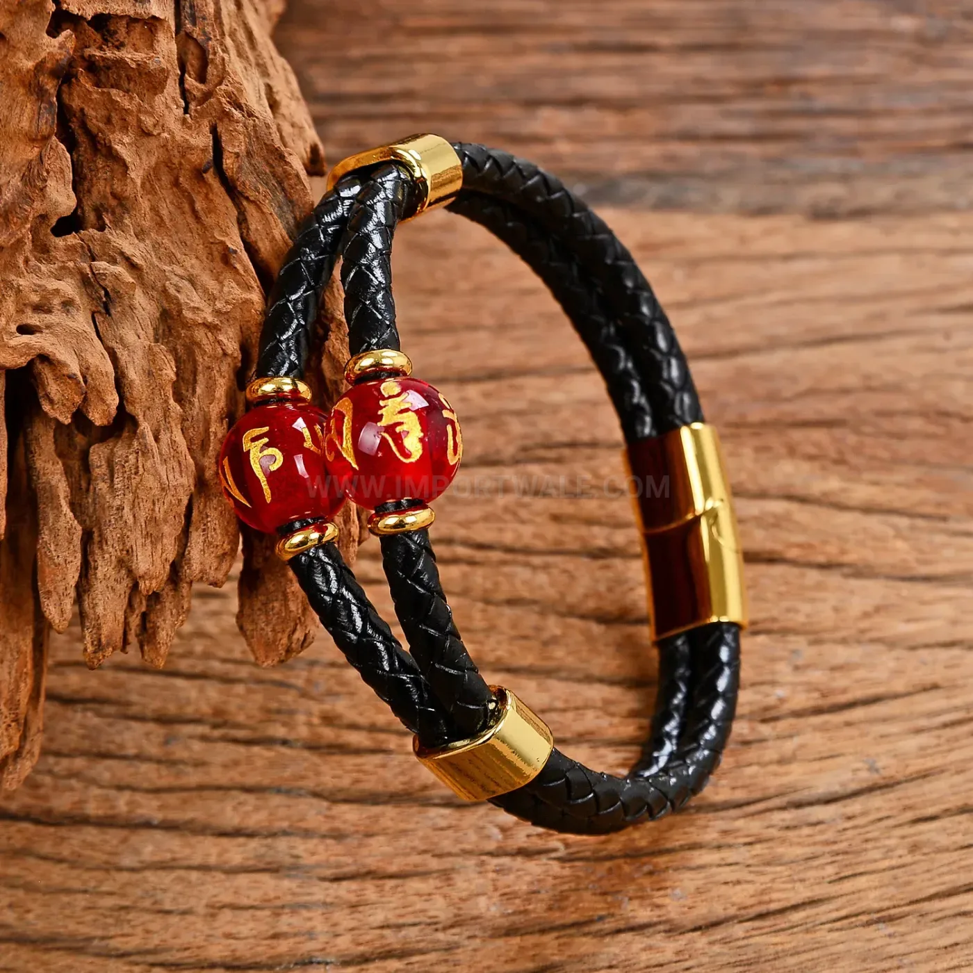 Double Strand Braided Leather Natural Stone Cuff Stainless Steel Clasp