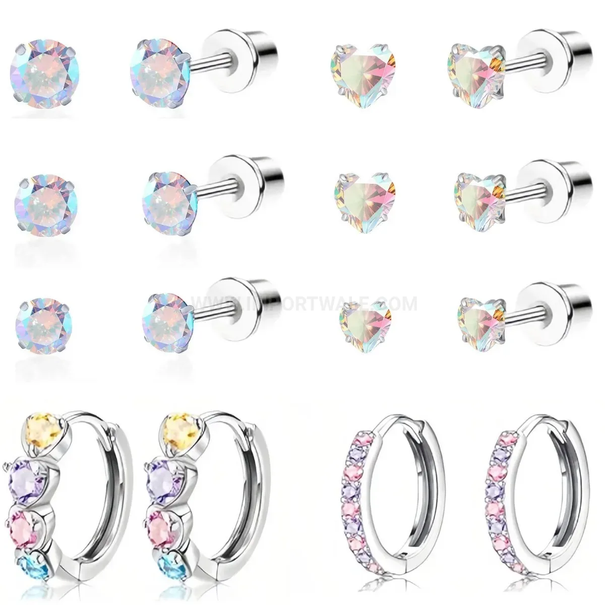 Premium Pink Heart Flat Back Threaded Stainless Steel Earring Set