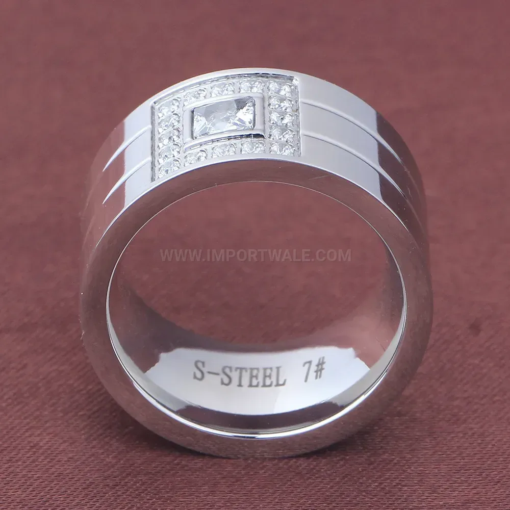 Geometric Square Zircon Inlaid Stainless Steel Statement Ring