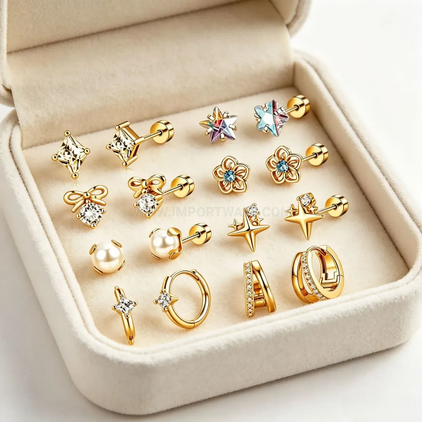 Designer Stainless Steel Flat Back Piercing Studs and Hoops Set