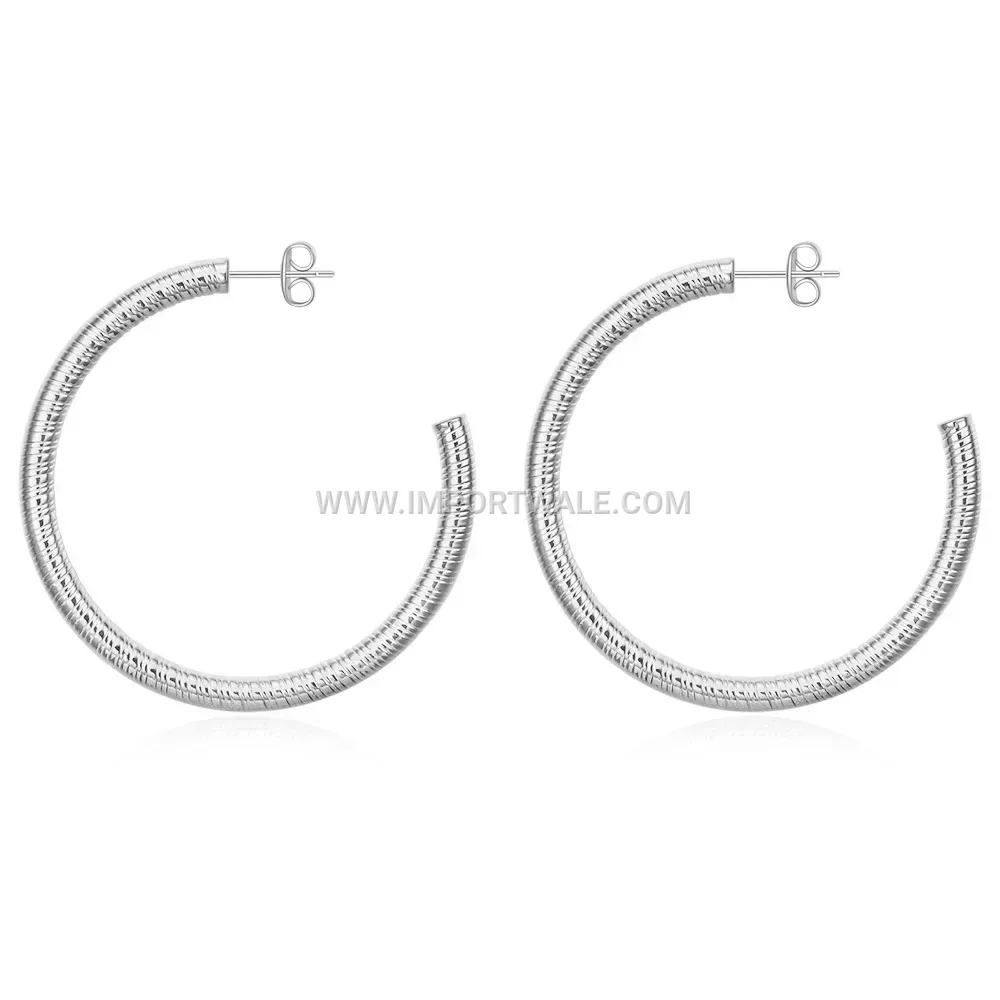 Vintage Striped C-Shape Stainless Steel Hoop Earrings