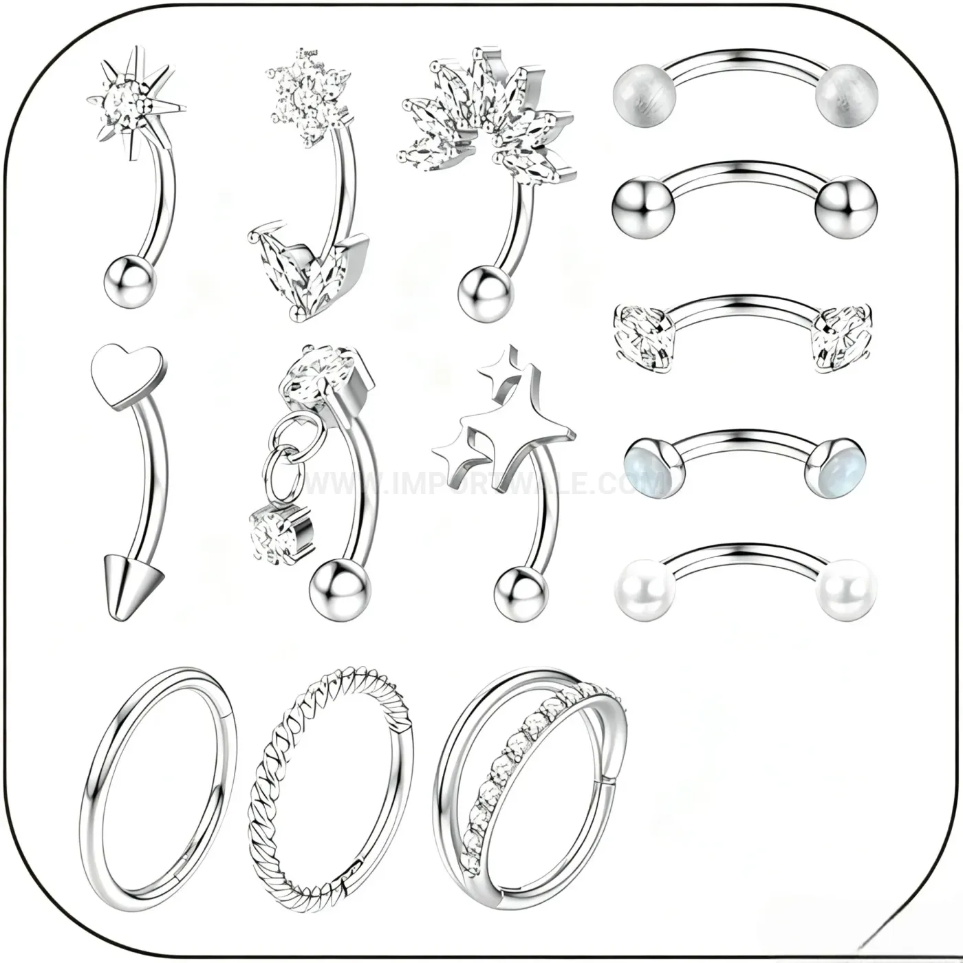 Trendy Stainless Steel Heart Curved Bar Piercing Ring Set