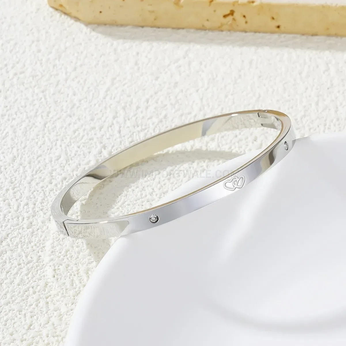 Modern Enamel Inlaid Rhinestone Stainless Steel Open Bangle Bracelet