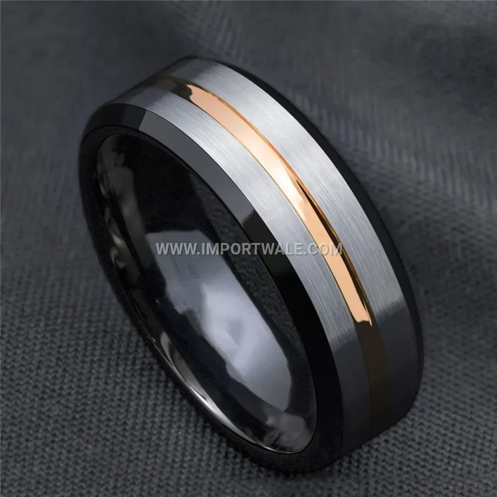 Two-Tone Beveled Stainless Steel Band Ring