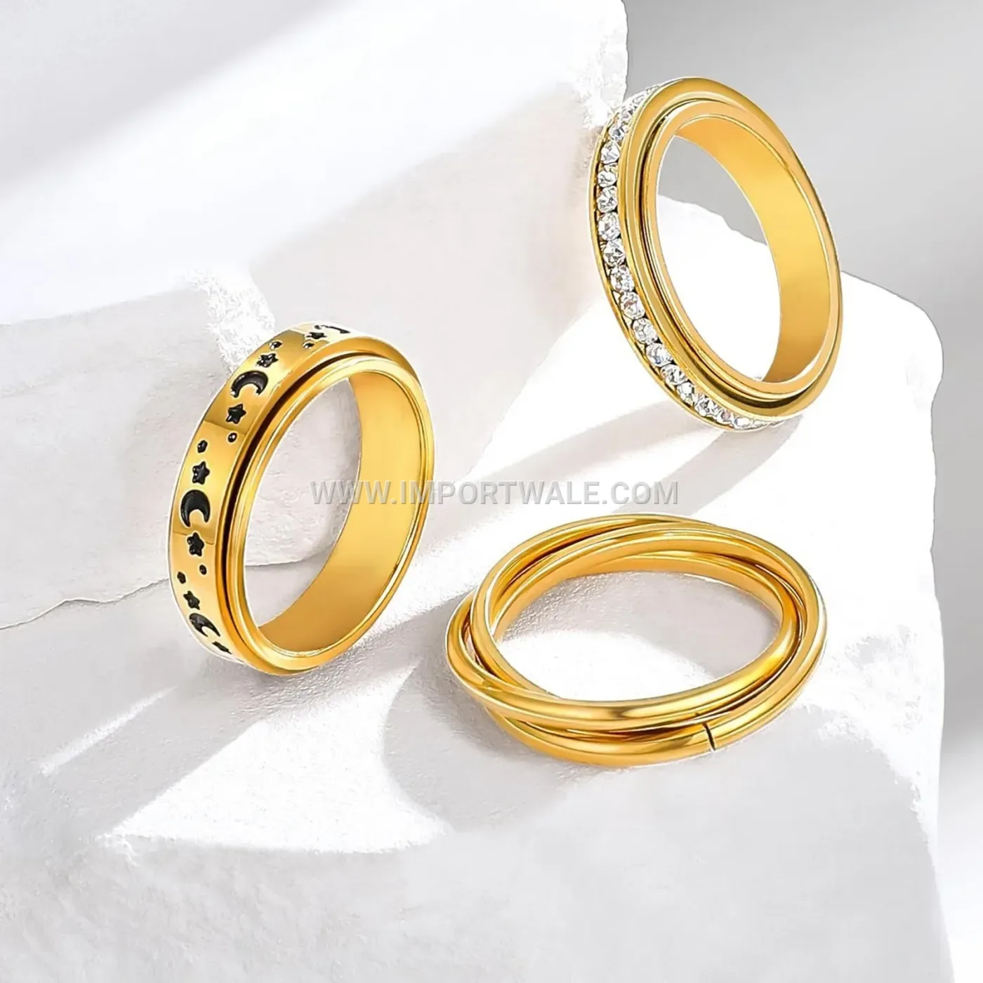 Spinner Stainless Steel Band Ring with Rhinestone Accents
