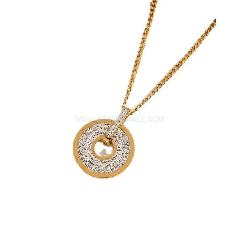 Chic Rhinestone Geometric Pendant Titanium Steel Long Sweater Chain