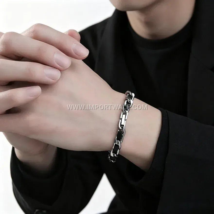 Handcrafted Braided PU Leather Cuban Chain Wristband