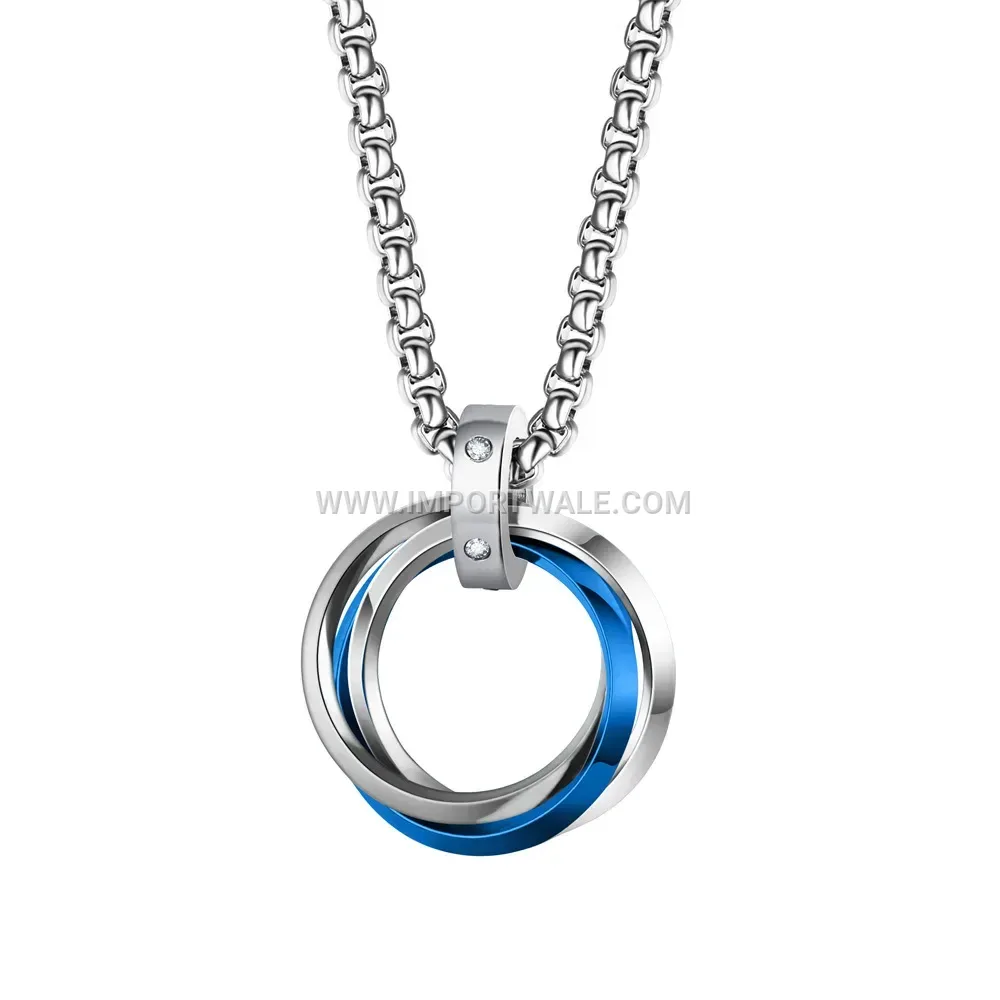 Crystal Accent Interlocking Triple Ring Stainless Steel Pendant