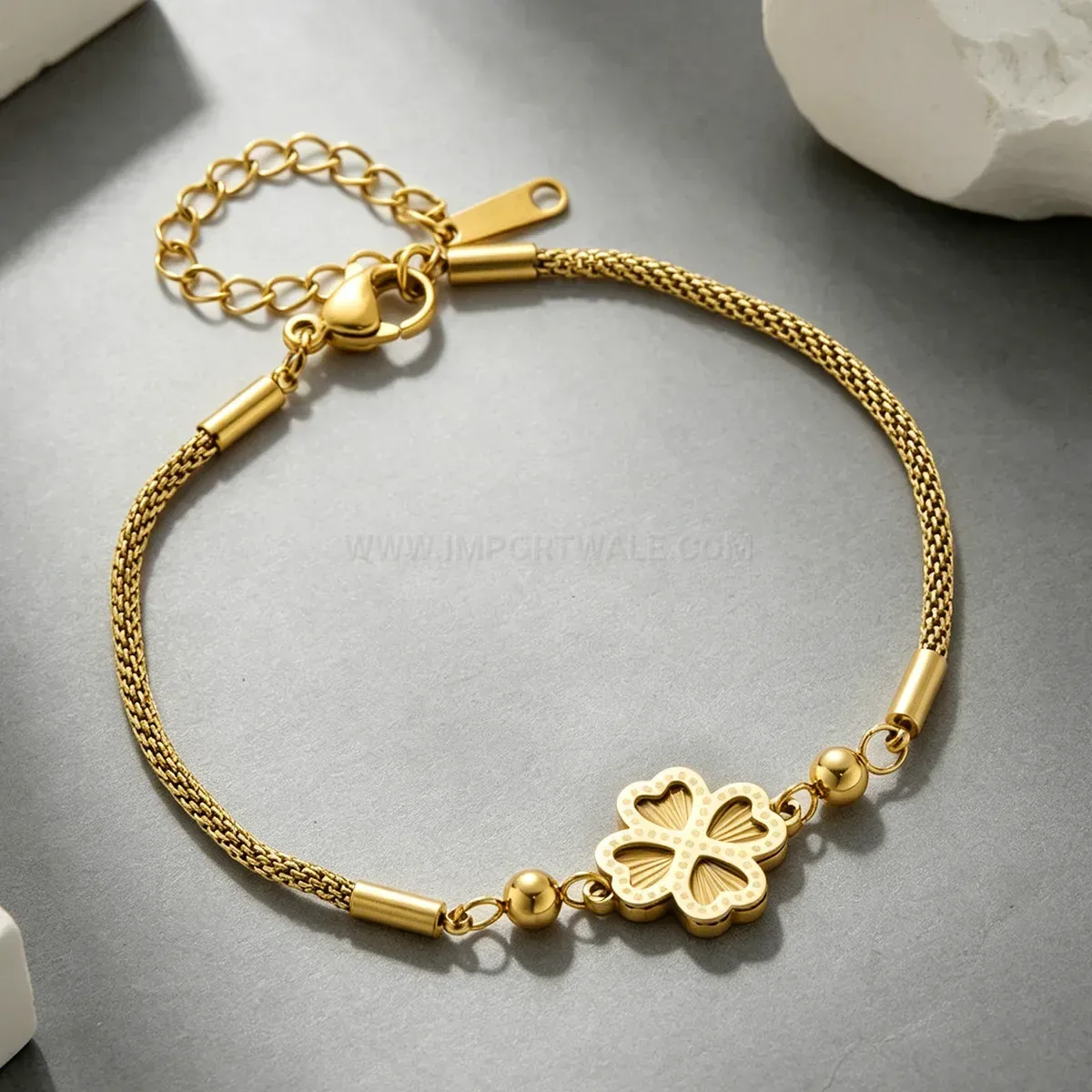 Gold Plated Stainless Steel Four Leaf Clover Chain Bracelet