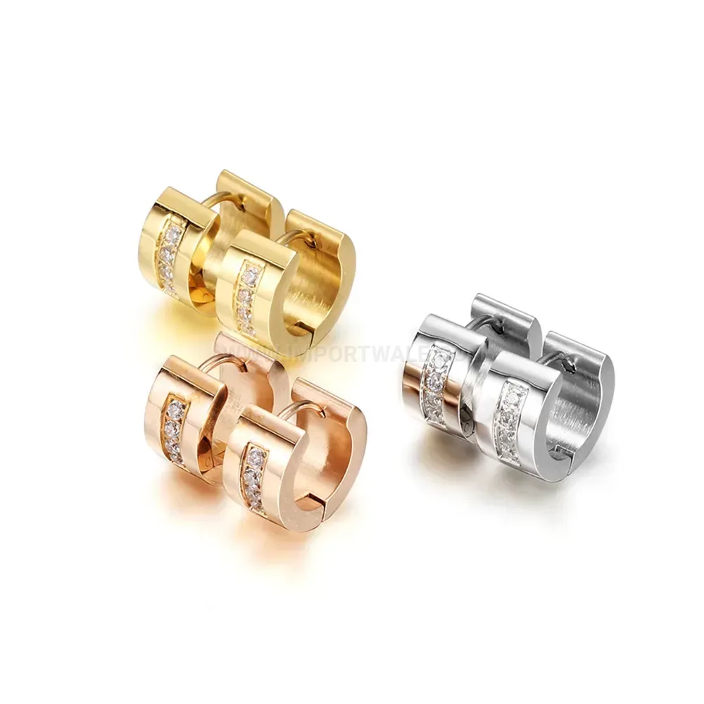 Chic Hollow Semi Circle Zircon Inlaid Stainless Steel Hoop Earrings