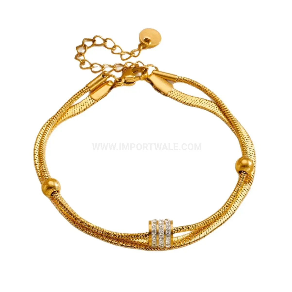 Stainless Steel Double Layer Snake Chain Bead Layered Bracelet