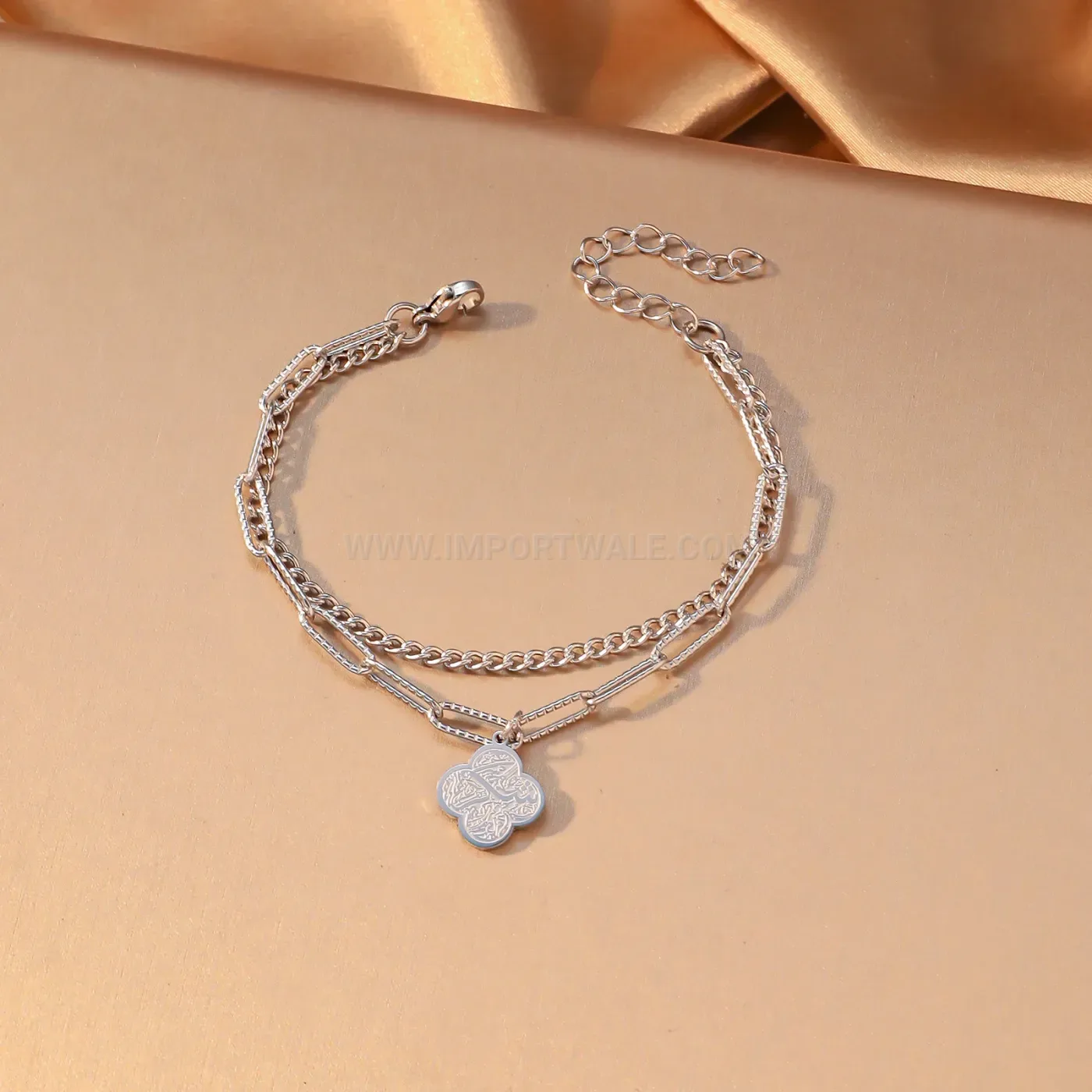 Layered Stainless Steel Arabic Calligraphy Clover Link Chain Bracelet