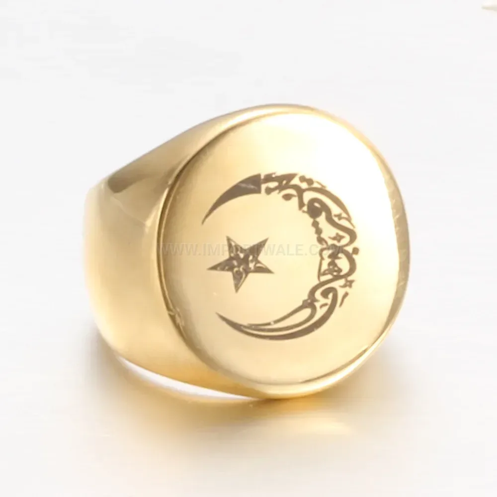 Designer Celestial Engraved Star and Moon Stainless Steel Ring