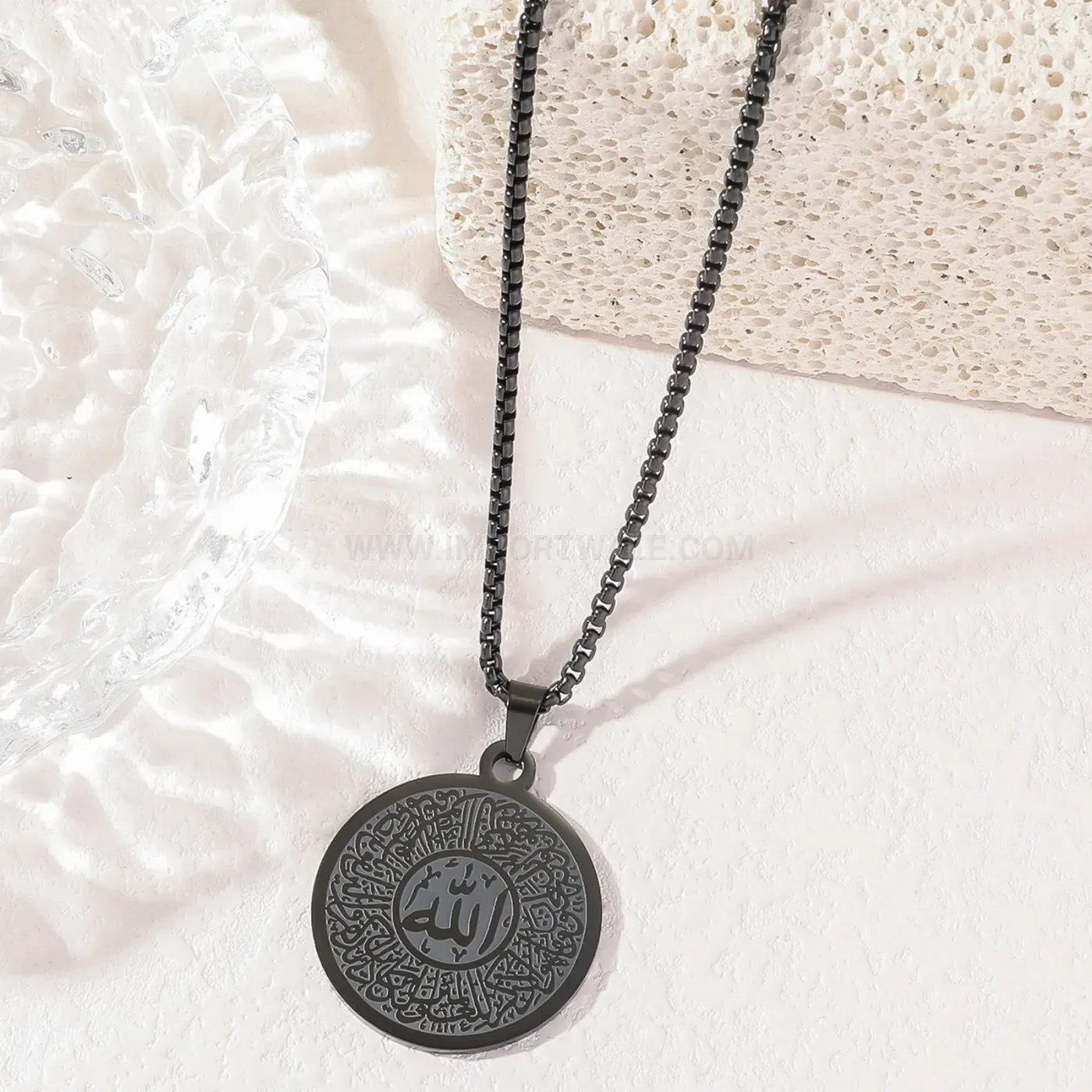 Trendy Stainless Steel Gold Plated Arabic Allah Calligraphy Pendant Necklace