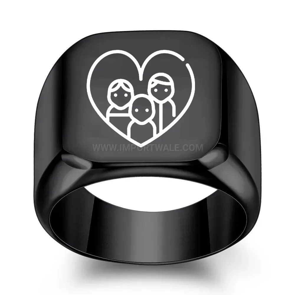 Chic Smooth Geometric Laser Engraved Family Motif Stainless Steel Ring