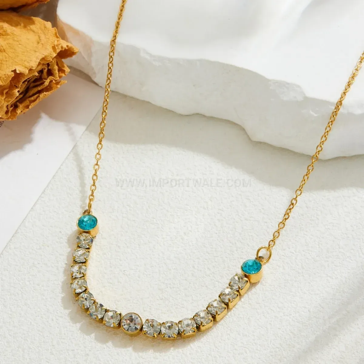 Premium Gold Plated Stainless Steel Rhinestone Chain Link Necklace