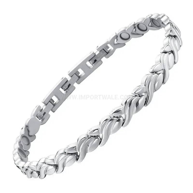 Trendy Minimalist Wave Pattern Titanium Bio Magnetic Link Bracelet