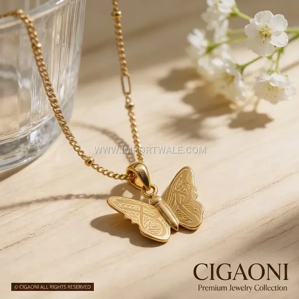 18K Gold Plated Stainless Steel Arabic Calligraphy Butterfly Necklace