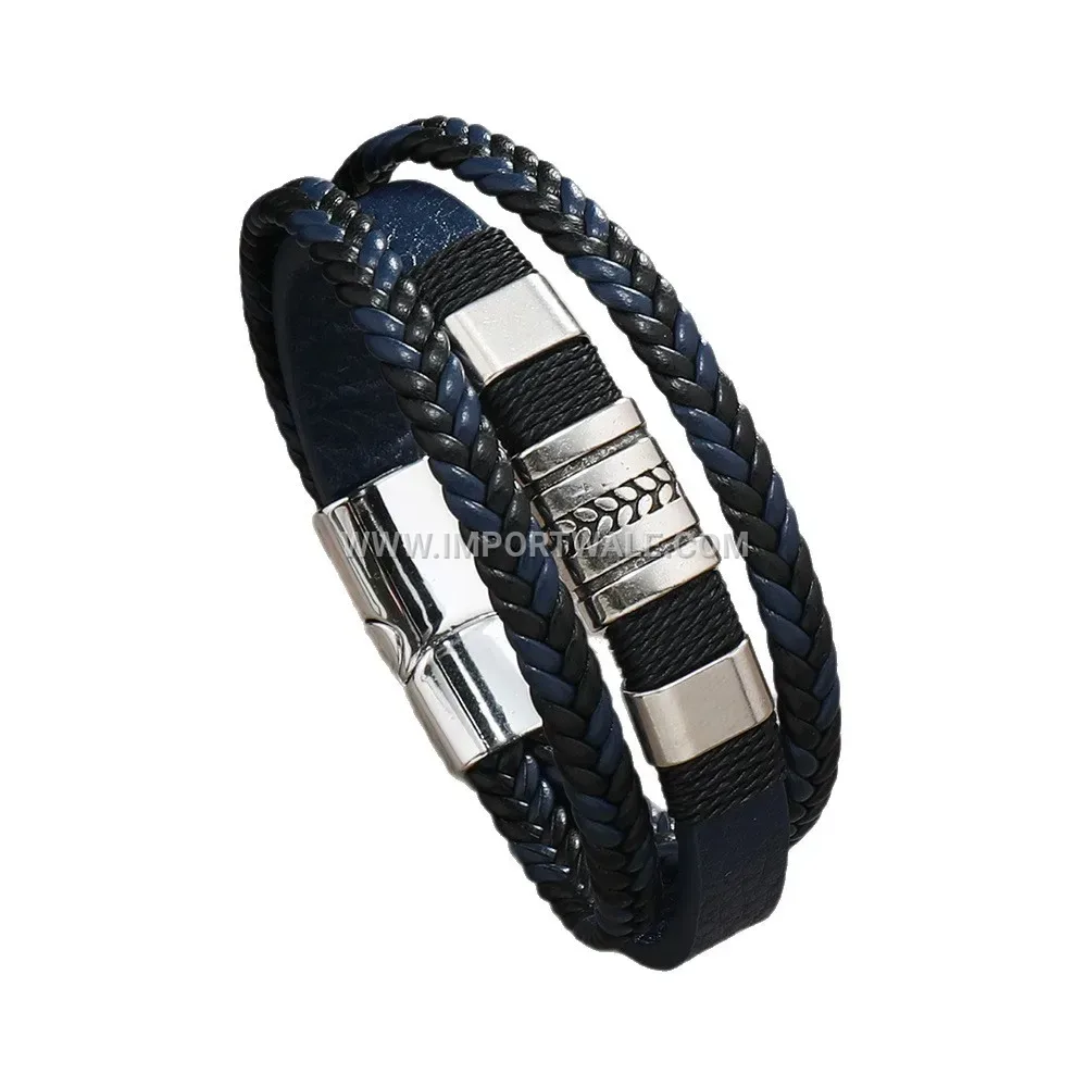 Engraved Wheat Motif PU Leather Magnetic Clasp Bracelet