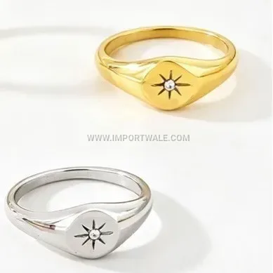 Eight Point Star Gold Plated Titanium Steel Crystal Ring