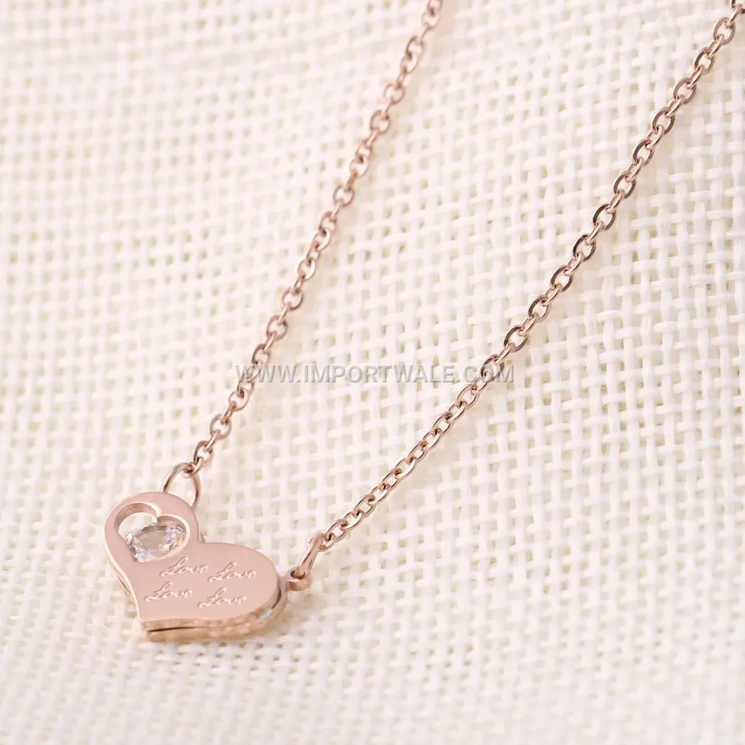 Stainless Steel Heart Zirconia Pendant Clavicle Chain Necklace