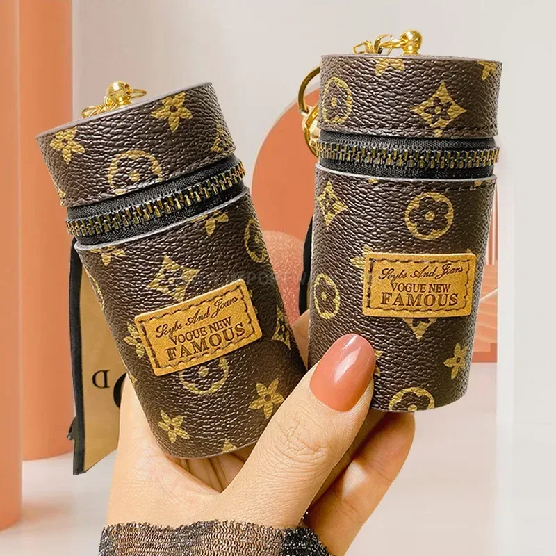 Stylish Retro Floral Printed PU Leather Mini Lipstick Charm Pouch