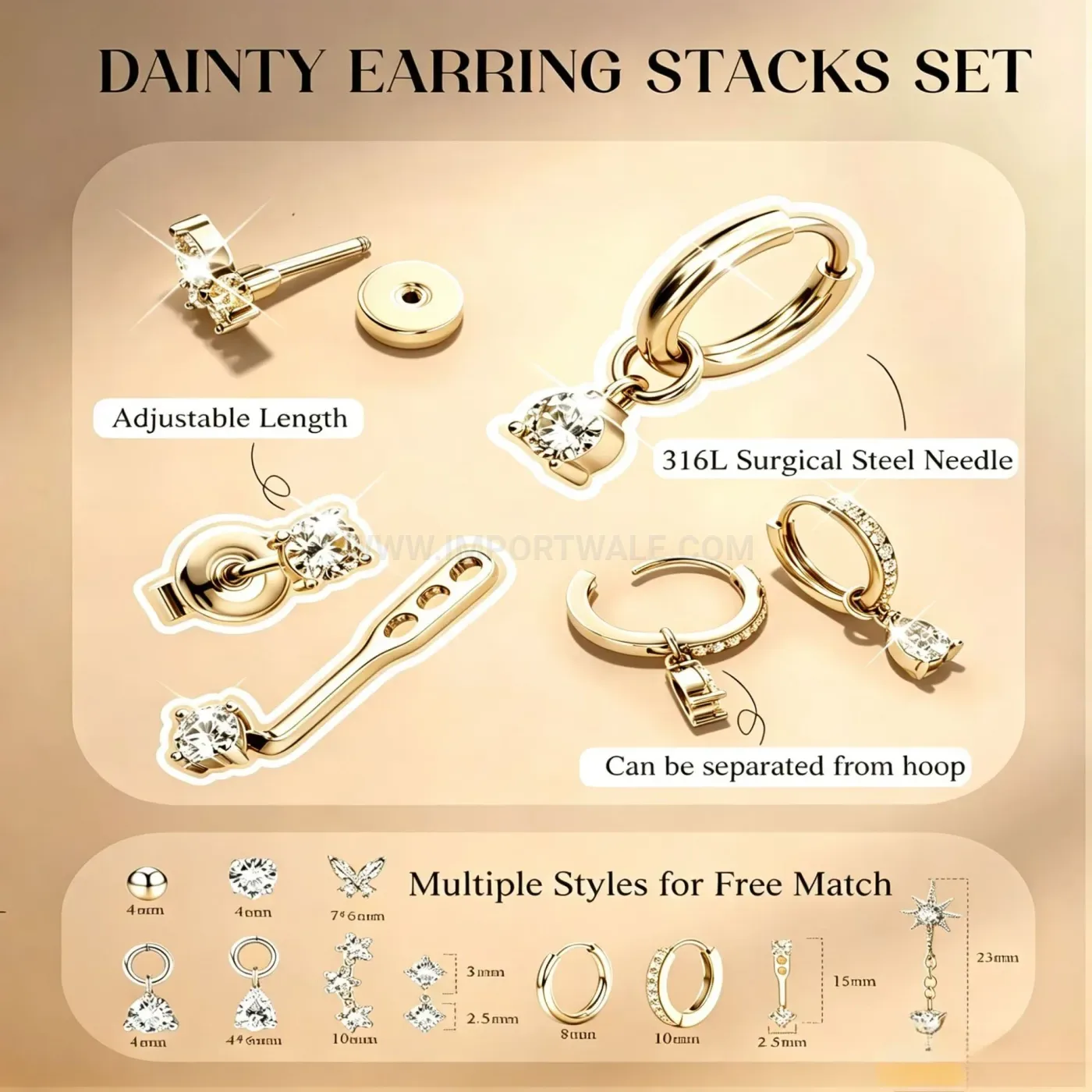 Classic Geometric Stainless Steel Body Piercing Stud Set
