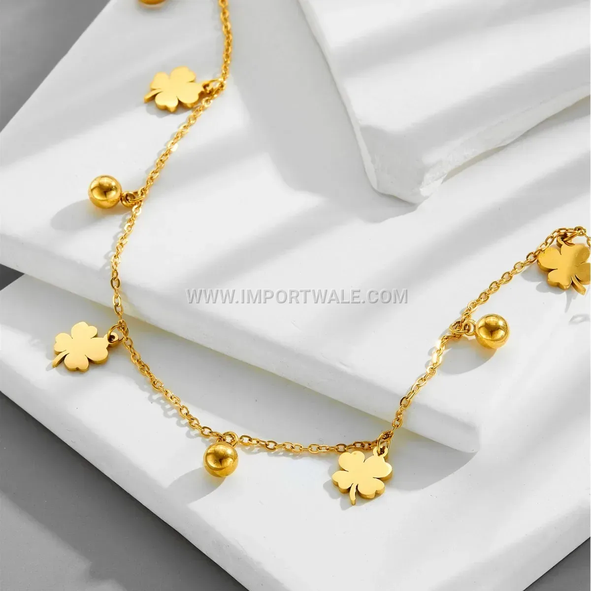 Gold Titanium Steel Four Leaf Clover Anti Tarnish Anklet