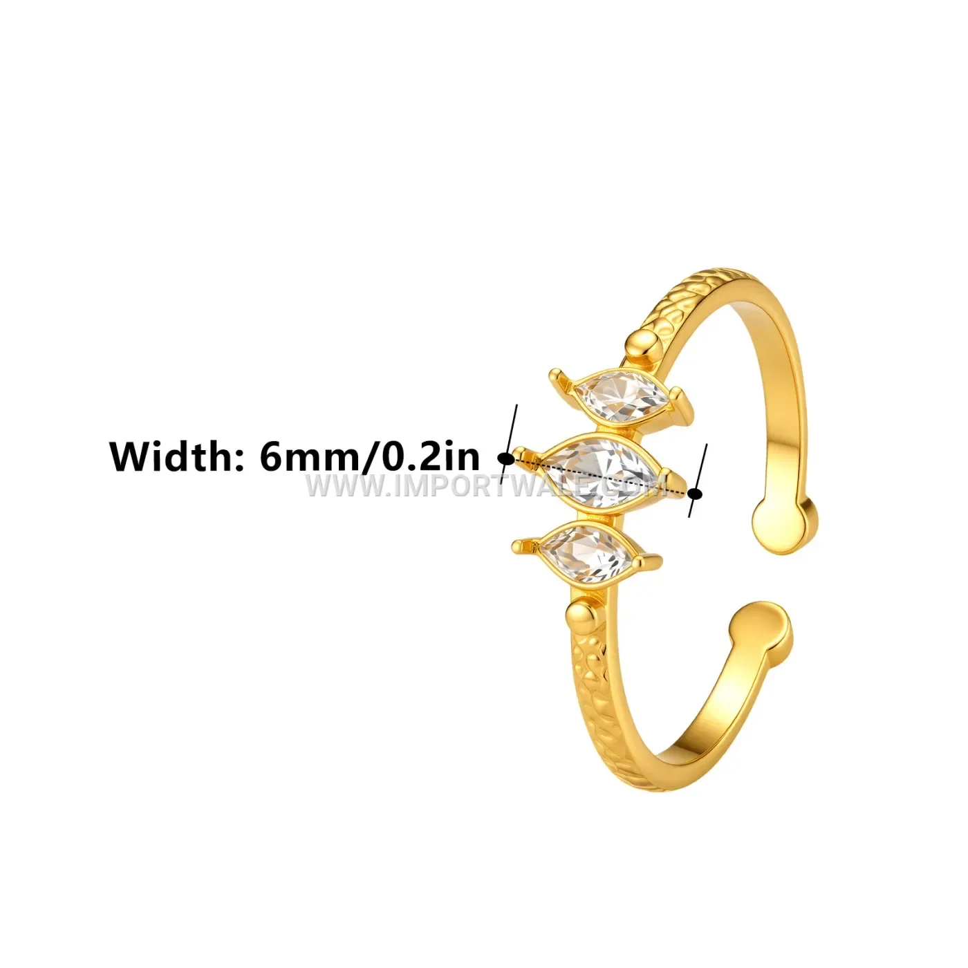 Hammered Texture Three-Stone Stainless Steel Open Ring
