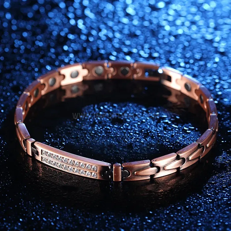 Classic Unisex Vintage Teardrop Rhinestone Copper Bio Magnetic Bracelet