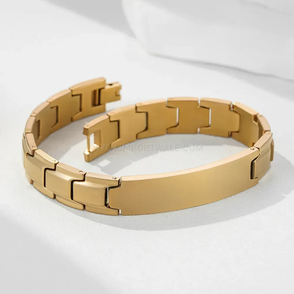 Brushed Two Tone Stainless Steel Curved ID Plate Bracelet
