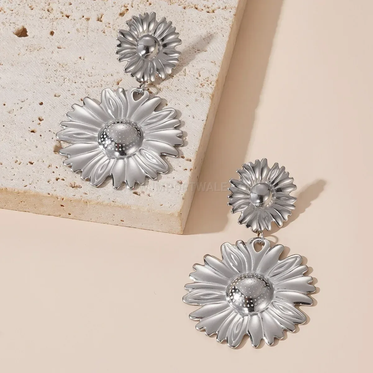 Vintage Gold Plated Sunflower Stud Earrings