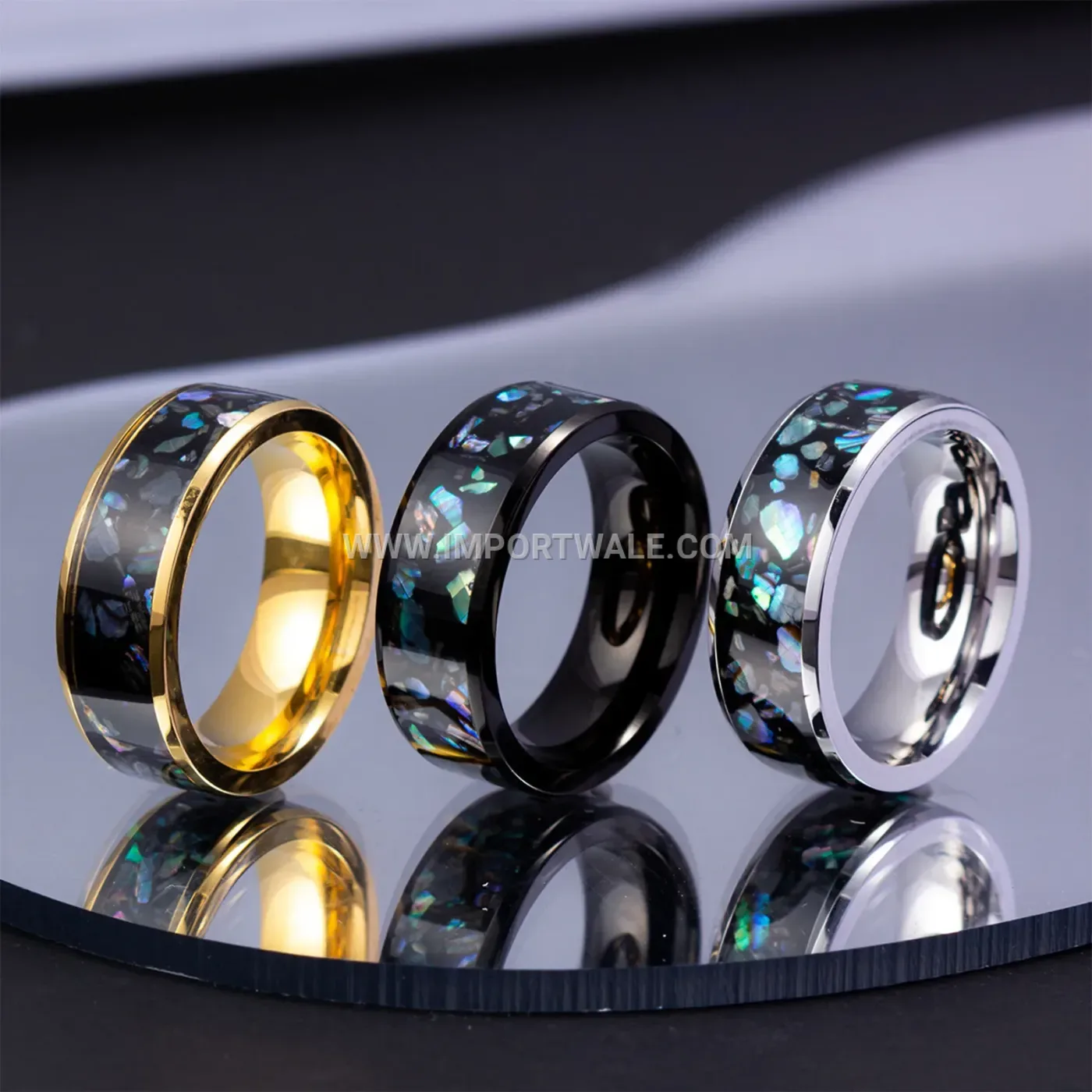 Stainless Steel Band Ring with Inlaid Imitation Shell