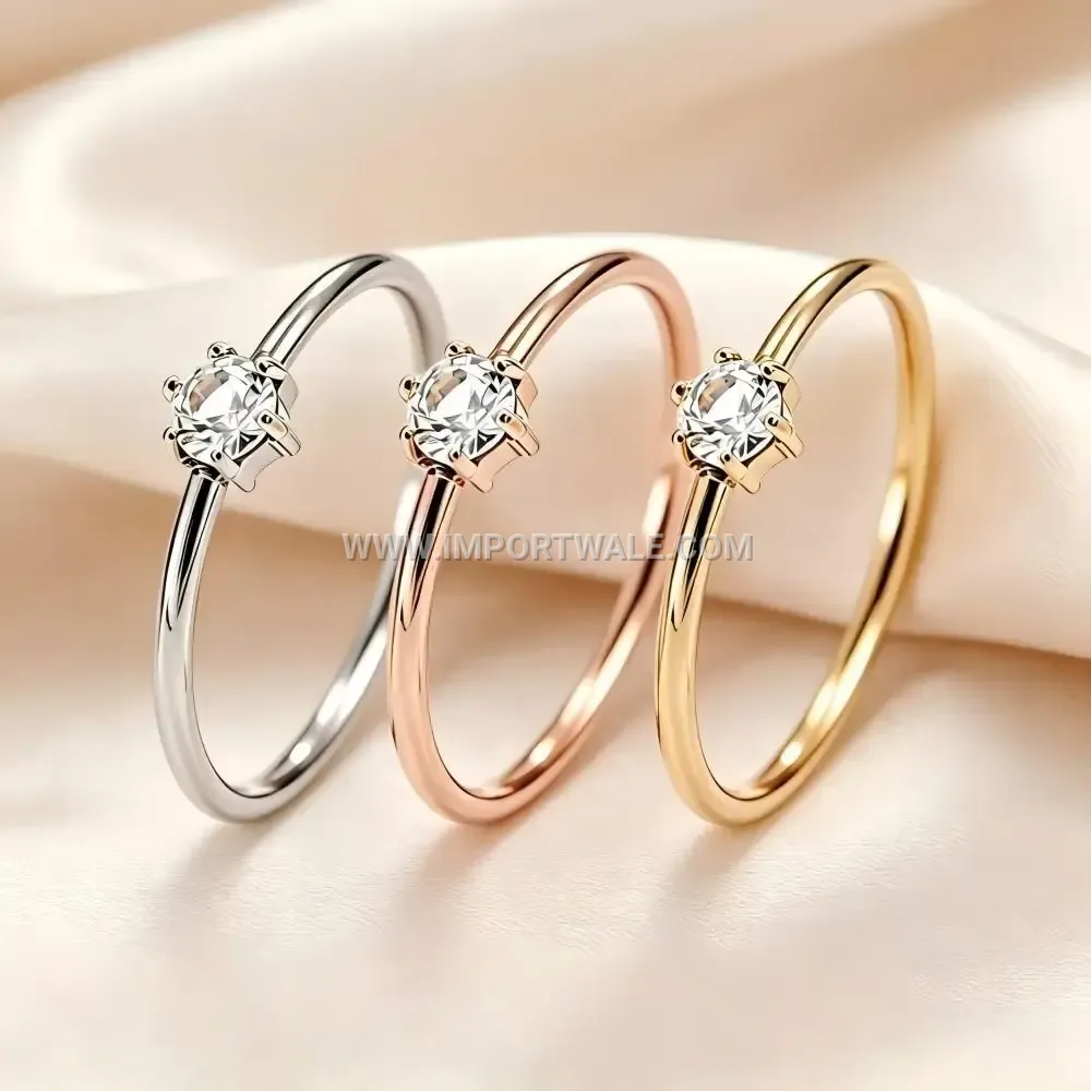 Six-Prong Stainless Steel Solitaire Zirconia Ring