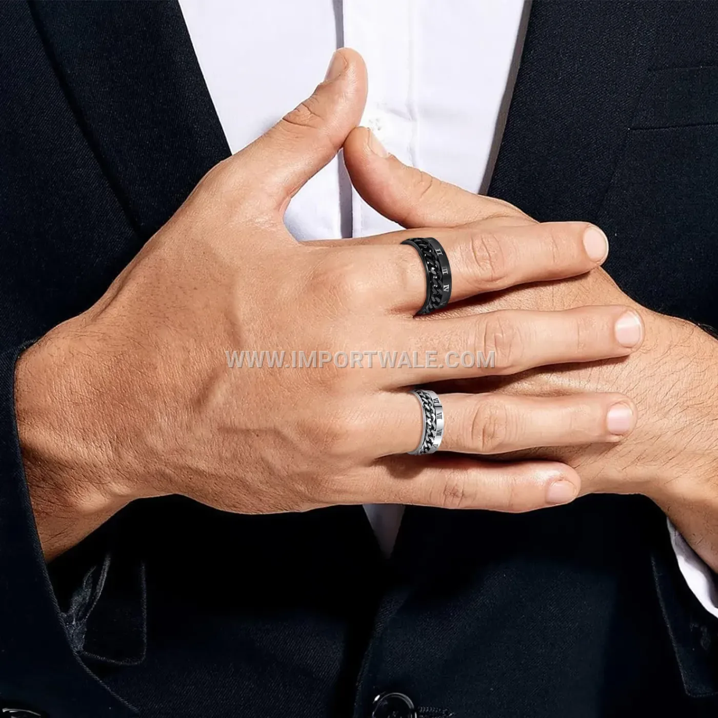 Rotatable Chain Stainless Steel Roman Numeral Ring Set