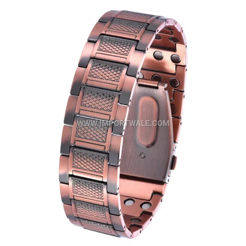 Men Double Row Grid Pattern Copper Magnetic Bracelet