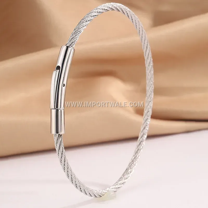 Twisted Steel Wire Push Opening Bangle Bracelet